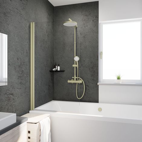 Schulte – Pare-baignoire pliant 80 x 140 cm – 1 volet Capri pivotant – Verre de sécurité 5 mm – Profilé or mat – Montage mural réversible