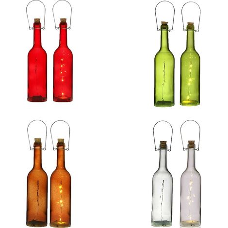 Bottiglia luminosa rossa verde rame trasparente con led in vetro con manico set2 decorazioni addobbo casa (1/5)