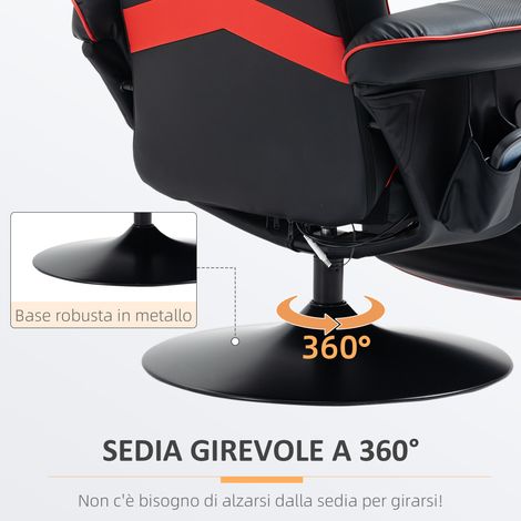Fauteuil gaming massant noir/rouge simili cuir, coussin et repose-pieds inclus, 78x80x111.5 cm (1/5)