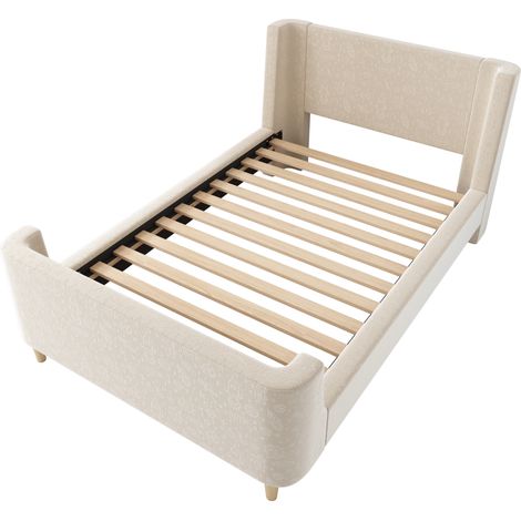 Cama infantil tapizada 90 x 200 cm beige de terciopelo con motivo espacial, sin colchón (1/5)