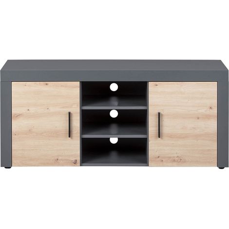 OCTOBER - Meuble TV 2 Portes 3 Niches Gris et Effet Bois (1/5)