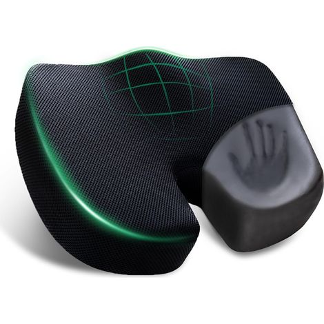 Coussin de Chaises en Mousse à Mémoire Charcoal - Coussin Coccyx Ergonomique pour Siège Voiture Auto Conducteur Fauteil Bureau Fauteuil Roulant, Coussin d’Assise, Bas du Dos Housse Lavable (1/5)