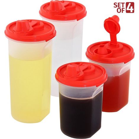 Bouteille Huile Et Vinaigre - Bouchon Étanche Anti-Fuite - Bec Verseur Incliné Sans Goutte - Embouchure Large - En Plastique Résistant - Lot De 4 (1/5)