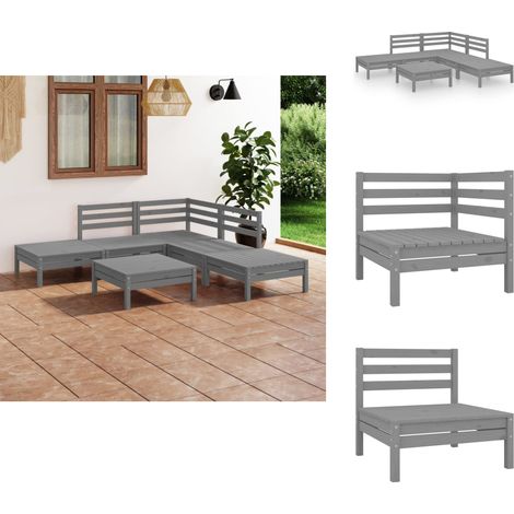 6-tlg. Garten-Lounge-Set Massivholz Kiefer Grau - Outdoor Lounge Set - Gartenmöbel - Rattan Möbel - Kiefernholzmöbel - Garten Sofa (1/5)