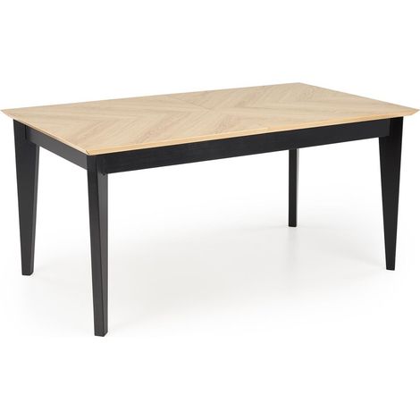 Mesa Houston 1751, Negro + Roble, 75x90x160cm, Alargamiento, Chapa de madera natural, Madera, Madera, Chapa de madera natural (1/5)