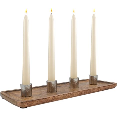 Mango Adventskerzenhalter für 4 Kerzen - 38 x 15 cm - Holz Aluminium Kerzenständer - Tisch Fensterbank Dekoration Adventskranz Weihnachten