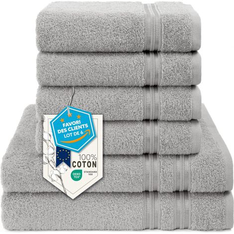 Lot de 6 Serviettes, 2 de Bain 70x140 + 4 de Toilette 50x100 cm (1/5)