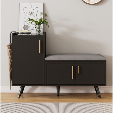 Schuhbank 100x34x69 cm schwarz mit Stauraum, 3 Türen, Metall MEUBLIV (1/5)