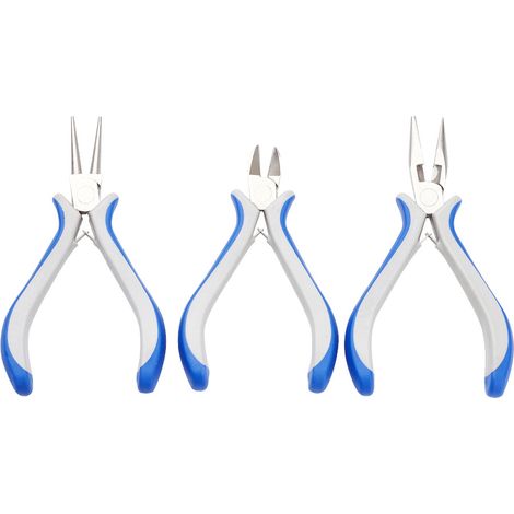 Ensemble de 3 pinces pour la création de bijoux (pince à bec rond, pince coupante et coupe-fil), bleu. (1/5)