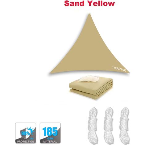 (Jaune sable, 6x6x6m) Voile d'ombrage triangulaire imperméable, résistante à la pluie, adaptée aux balcons, terrasses et à une utilisation en extérieur. (1/4)