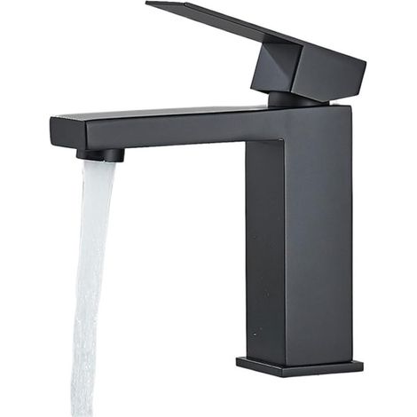Robinet de lavabo, inox, noir, pour salle de bain et vasque (1/5)