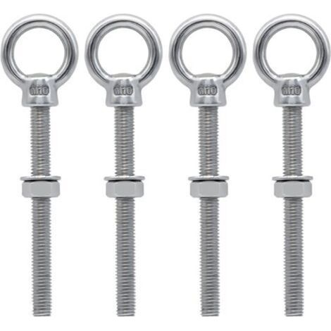 XEPHO 4 pièces boulons à œil M10 œillets de levage à anneau fileté métrique, vis à œil soudées en acier inoxydable pour la fixation et la suspension, M10 x 100 mm