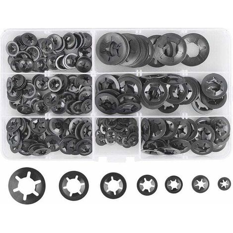 280 Pcs Rondelles De Blocage - Rondelles De Verrouillage - Rondelles À Verrouillage Rapide - En Acier - M3 M4 M5 M6 M8 M10 M12 - 7 Tailles - Noir (1/5)