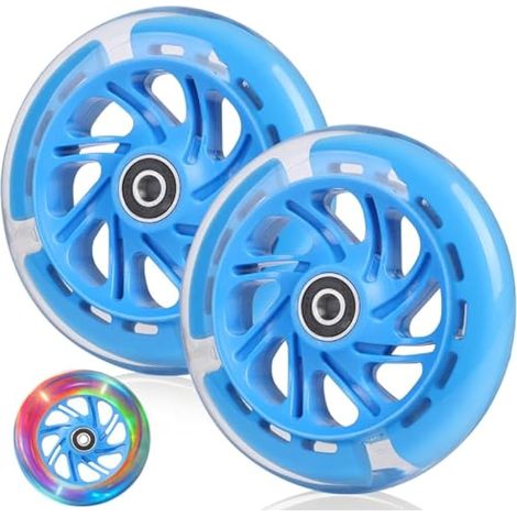 Lot de 2 roues lumineuses pour trottinette freestyle, roues de rechange LED 120 mm avec roulements ABEC 9, dureté 88A, compatibles avec toutes les trottinettes. (1/4)