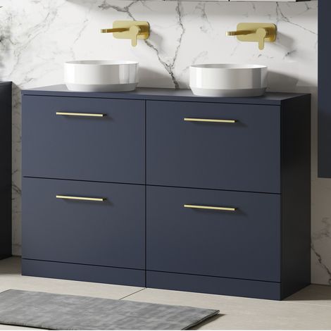 Nuie Arno Floor Standing 4-Drawer Vanity Unit with Worktop 1200mm Wide - Midnight Blue (1/5)