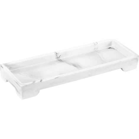 1 Plateau Résine, Rectangulaire Blanc, Organisateur Maquillage, Rangement Salle De Bain, Décoratif