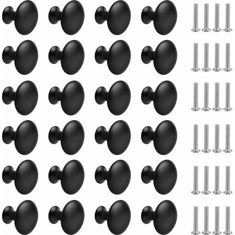 24 pezzi di pomelli neri opachi per cassetti, pomelli rotondi per armadi, pomelli per mobili con viti per mobili da cucina, tavoli e comodini (30 mm) MINKUROW (1/5)
