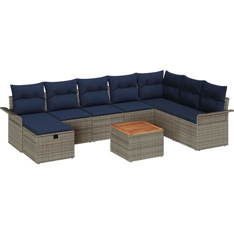 Conjunto de sofás de jardín 9 pcs Gris ratán sintético vidaXL