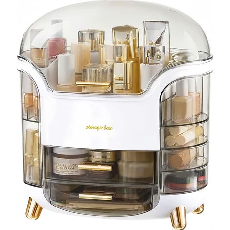 Kosmetikaufbewahrungsbox mit transparentem Deckel – Kosmetik- und Hautpflegekoffer mit Schubladen und Lippenstiftfächern, staub- und wasserdicht, ideal für Make-up, Schmuck, Schminktisch oder Badezimm (1/5)