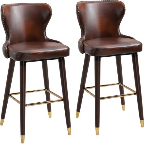 Set 2 sgabelli da bar vintage in PU marrone con schienale e poggiapiedi 52x53x101 cm (1/5)