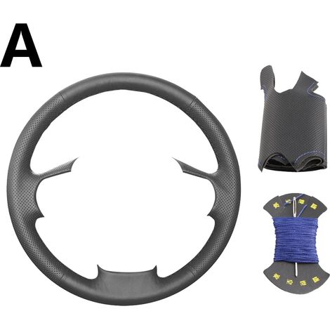 (Filet bleu) Housse de volant sur mesure, compatible avec Hyundai Tiburon 2003-2008 Coupé et 2002-2008. Revêtement en cuir tressé. (1/5)