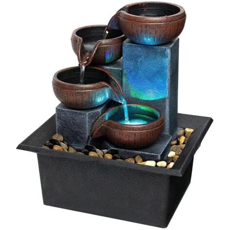 Fontaine d'intérieur à cascade zen – Mini fontaine de bureau avec lumière LED – Pierre naturelle et pompe silencieuse – Ambiance relaxante (1/5)