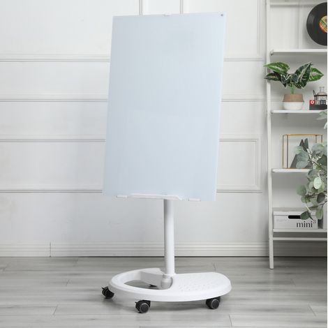 Tableau blanc magnétique mobile 90x60 cm blanc, hauteur réglable, verre trempé, 1 colis MEUBLIV (1/5)