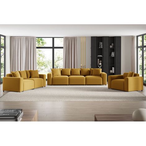Sofaset Designersofas MEGAN 3-2-1 in Stoff Salvador Honiggelb (1/4)