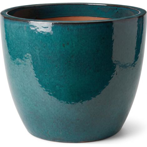Pot grande taille d'extérieur LANCELOT 70x60cm lagon tropical, fait main en terre cuite émaillée, résistant au gel (1/2)