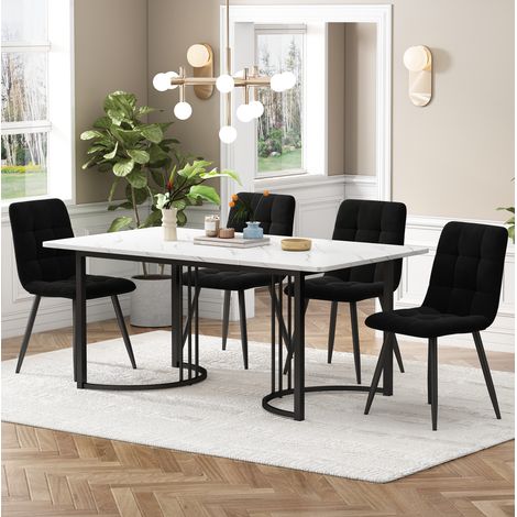 MEUBLIV Ensemble table à manger 140x80 cm avec 4 chaises en velours noir, blanc et noir (1/5)
