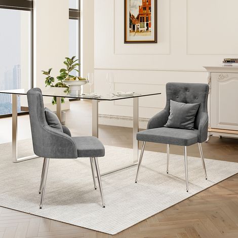 Grey Velvet Tufted Dining Chair with Cushion (1/5)