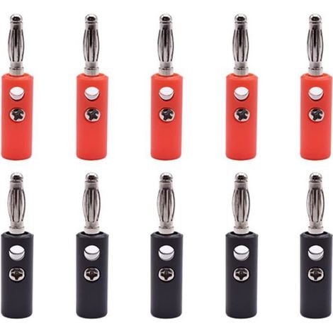 Fiche Banane 4 mm - Pour Amplificateur Audio Et Enceinte - 20 Pièces (10 Rouges + 10 Noires) (1/3)
