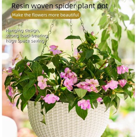 Set di 2 vasi da fiori sospesi con catena in acciaio inox per interni ed esterni, balcone, diametro 21 cm, bianco - ALTRO (1/3)