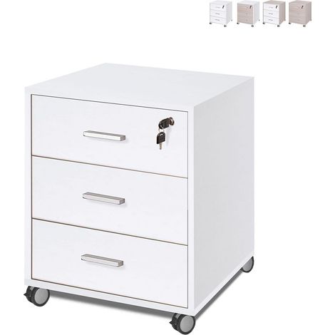 Cassettiera per ufficio tre cassetti con ruote Bianco Cenere 50x41x h70 cm