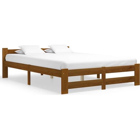Cadre de lit 160 x 200 cm en pin massif marron miel avec sommier à lattes, sans matelas - PANGIVO (1/5)