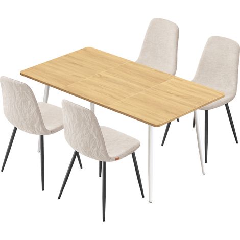 Vasagle – Ensemble table et chaises 4 à 6 personnes – Table 140 cm en aggloméré – Chaises en contreplaqué et tissu – Montage rapide – Nettoyage facile (1/5)