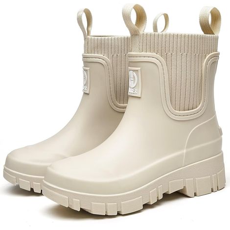 Bottes de Pluie Femme Imperméable Bottes en Caoutchouc Chelsea Bottines, Hauteur Cheville, Semelle Antidérapante, Faciles à Enfiler, pour Jardin et Extérieur (1/5)