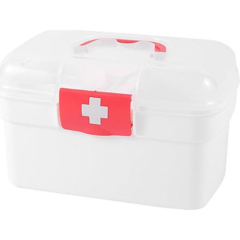 1 boîte à médicaments, grande capacité, dimensions 19,5 x 12,5 x 12,5 cm, plastique rigide, rangement d'urgence maison (1/5)