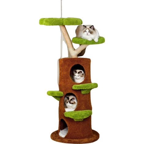Arbre à chat, design multi-niveaux, matériaux durables, Vert Marron (1/2)