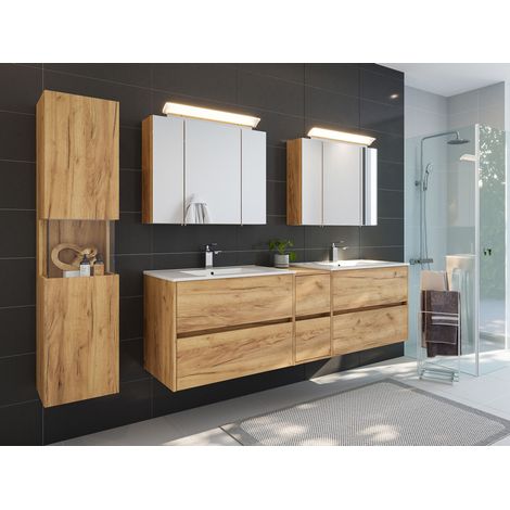 Badmöbelset Taifun 190cm 4tlg mit 2x Spiegelschrank und Seitenschrank eiche gold (1/5)