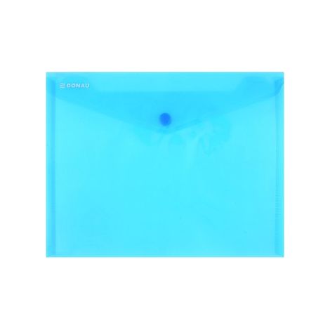 Cartella portadocumenti Donau C5 con chiusura a scatto, colore blu trasparente.