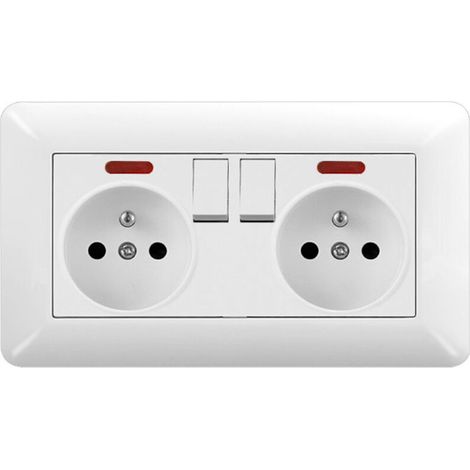 1 pièce Prise Murale Double 16A avec 2 Interrupteurs et 2 LED – Prise Électrique Encastrable 240V Norme Française (1/4)