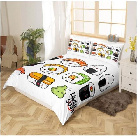 Kawaii Style Sushi Parure de Lit 200x200cm Style Japonais Ensembles de Housse de Couette Cute Dessin animé Japanese Sushi - GKC (1/4)