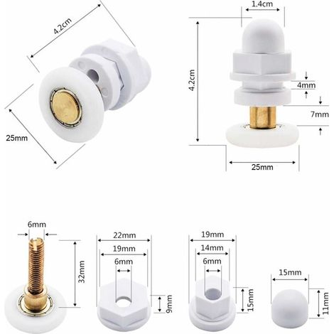 Roulettes de Douche Roue pour Porte de Douche Roulettes Coulissantes Rouleaux De Porte De Douche Laiton Cabine de Douche Porte a Roulette Roue de Porte Poulies Accessoire Matériel Outil 4PCS (1/3)