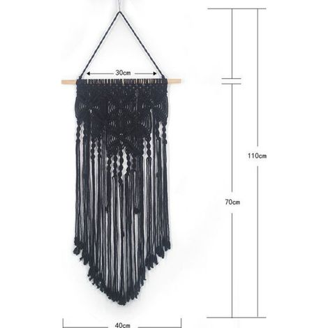 Tenture Murale - Macramé En Coton - Décoration Intérieure Salon Chambre - Noir 40x70 cm (1/2)