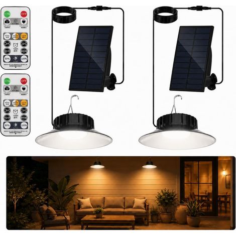 Lampe Solaires Extérieur, Suspendues Lampe Solaire Extérieur et Intérieur avec Télécommande, 3 Températures de Couleur, Étanche IP65 pour Jardin Terrasse Garage Cour, 2 Pièces (1/5)