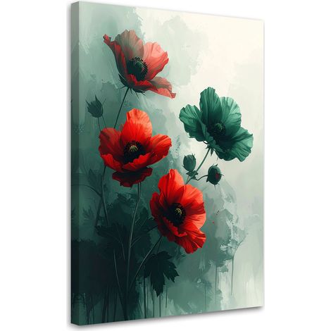Cuadro en Lienzo Flores botánicas rojo verde 20x30 (1/5)