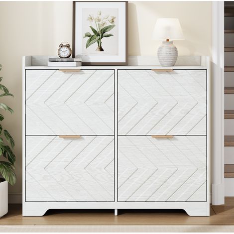 Mueble zapatero recibidor 4 compartimentos blanco OKMYHOME (1/5)