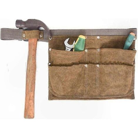 Poche de travail pour jardinage robuste avec ceinture réglable, sac à outils résistant kaki, 29,5x22 cm (1/5)