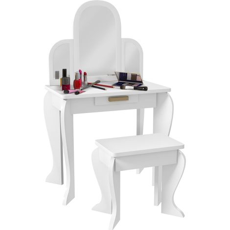 Kids Dressing Table Set, with Mirror and Drawer - White